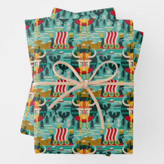 Scandinavian Viking Ship Pattern Wrapping Paper