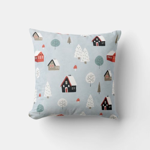 Scandinavian Village Winter Personalized Decor Throw Pillow