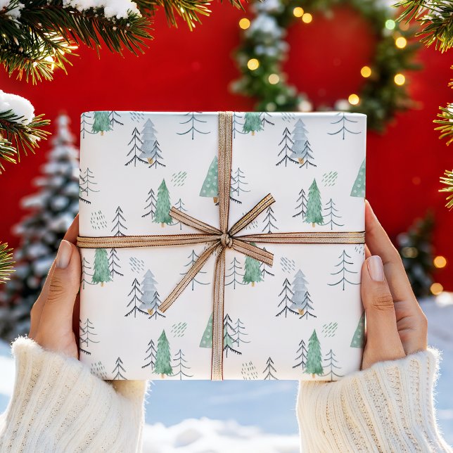 Scandinavian Watercolor Christmas Trees Pattern Wrapping Paper (Creator Uploaded)