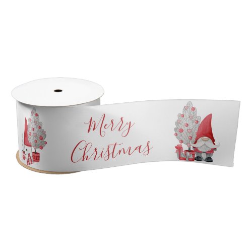 Scandinavian Watercolor Gnome Gifts Christmas Tree Satin Ribbon