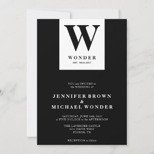 Scandinavian Wedding Monogram Black Invitation