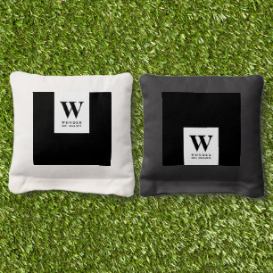 Scandinavian Wedding Monogram Black Minimal Cornhole Bags