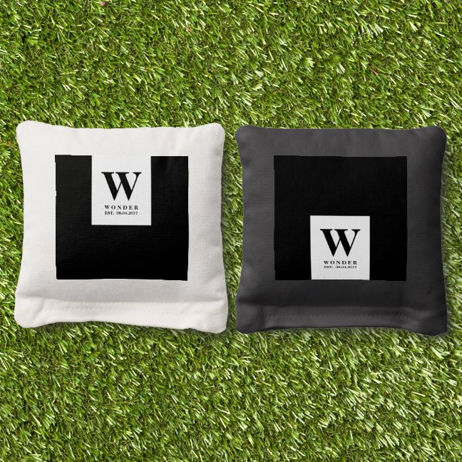 Scandinavian Wedding Monogram | Black Minimal Cornhole Bags