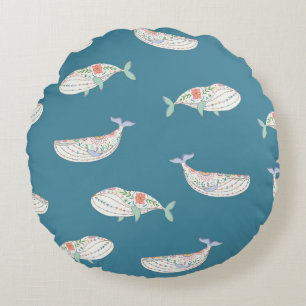 Scandinavian whale, sea animals pattern round pillow