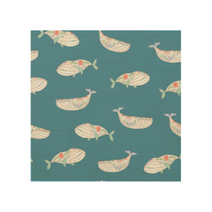 Scandinavian whale, sea animals pattern wood wall art