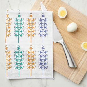 Scandinavian Wheat in Bright Blue, Yellow & Green Kitchen Towel