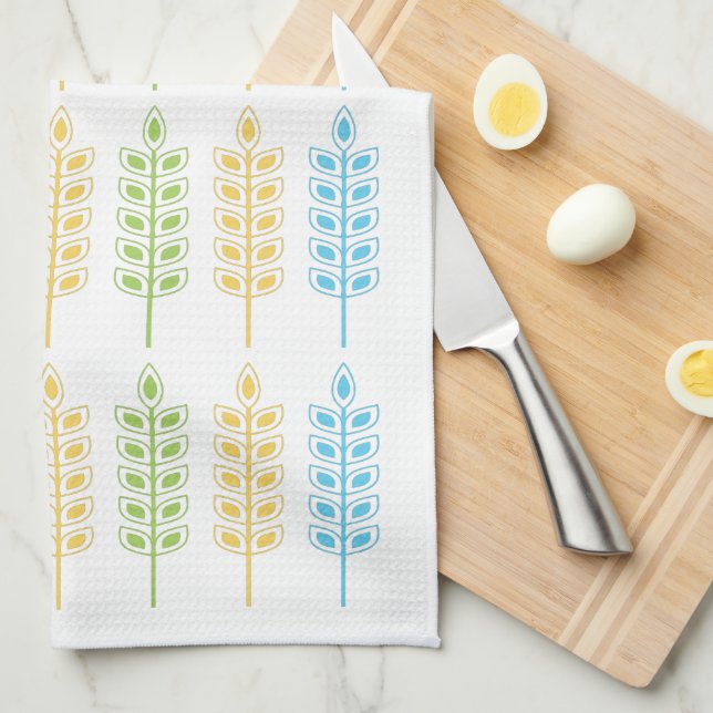Scandinavian Wheat in Light Blue, Yellow & Green Kitchen Towel (Quarter Fold)