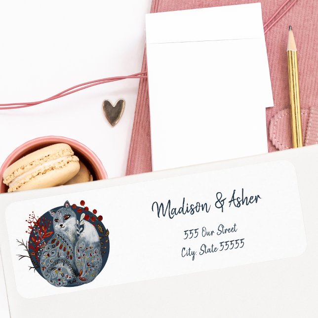 Scandinavian Whimsical Folk Art Watercolor Fox  Label (Creator Uploaded)