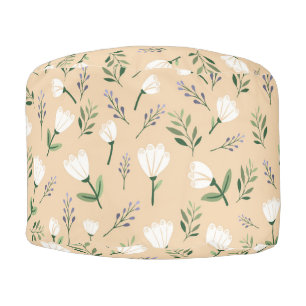 Scandinavian white Floral Pouf