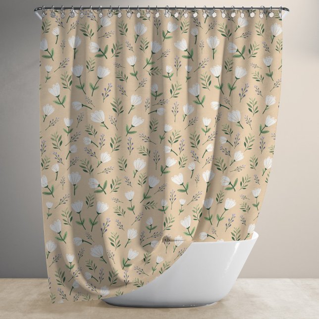 Scandinavian white Floral Shower Curtain (Creator Uploaded)