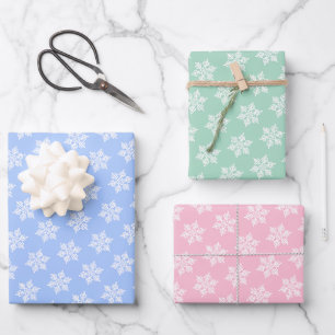 Scandinavian White Snowflake Pattern on Pastels Wrapping Paper Sheets