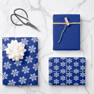 Scandinavian White Snowflake Pattern on Royal Blue Wrapping Paper Sheets