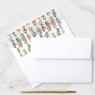 Scandinavian Wildflower Colorful Folk Art Wedding Envelope Liner