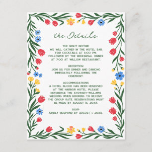 Scandinavian Wildflower Folk Art Colorful Wedding Enclosure Card