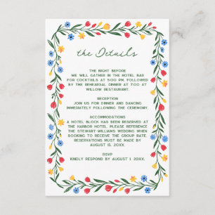 Scandinavian Wildflower Folk Art Colorful Wedding Enclosure Card