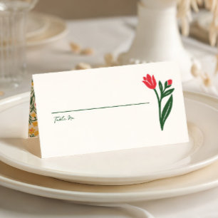 Scandinavian Wildflower Folk Art Colorful Wedding Place Card