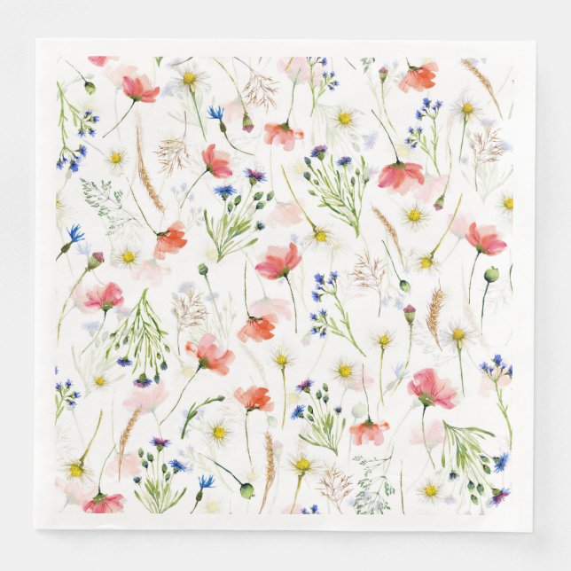 Scandinavian Wildflowers Meadow Paper Dinner Napkins (Front)