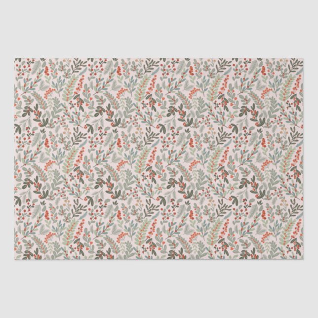 Scandinavian Winter Floral and Berry Holiday  Tissue Paper (Front)
