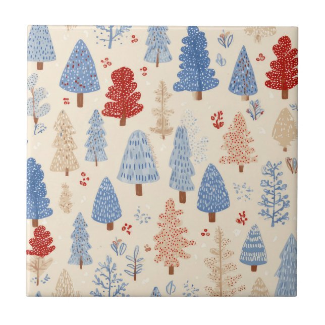 Scandinavian Winter Forest Pattern (1) Ceramic Tile (Front)