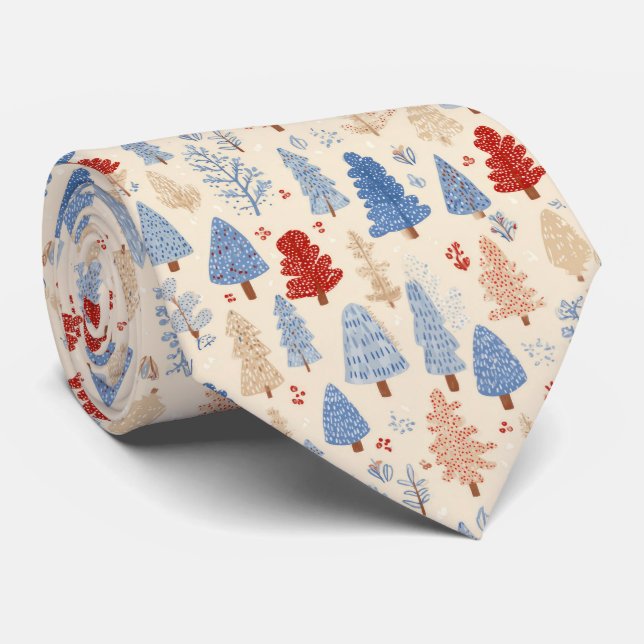 Scandinavian Winter Forest Pattern (1) Neck Tie (Rolled)