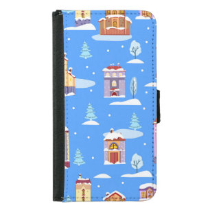 Scandinavian Winter Houses Snow Pattern Samsung Galaxy S5 Wallet Case