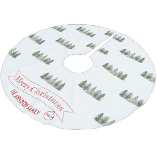 Scandinavian Winter Pine Tree Merry Christmas Brushed Polyester Tree Skirt