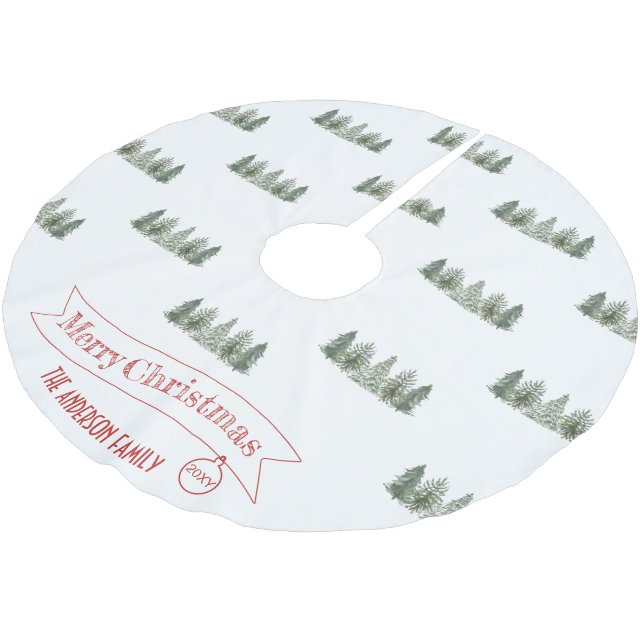 Scandinavian Winter Pine Tree Merry Christmas Brushed Polyester Tree Skirt (Angled)