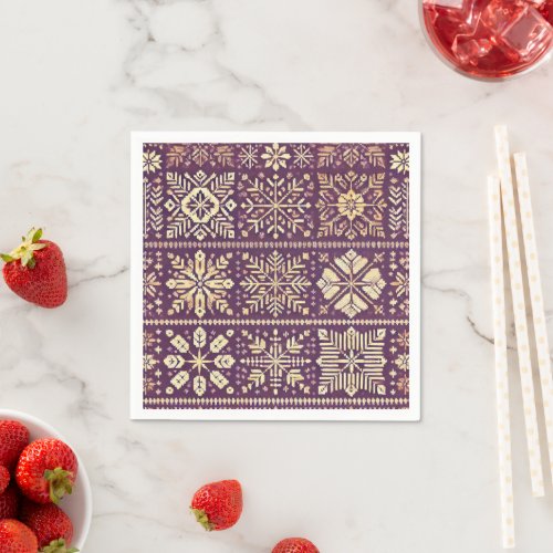 Scandinavian Winter Purple and Gold Decoupage Napkins