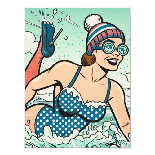 Scandinavian woman ice swimming in arctic weather photo print