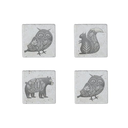 Scandinavian Woodland Animals Art Stone Magnet