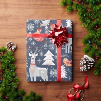 Scandinavian Woodland Animals Christmas Holiday Wrapping Paper