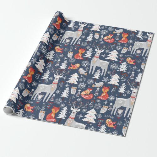 Scandinavian Woodland Animals Christmas Holiday    Wrapping Paper