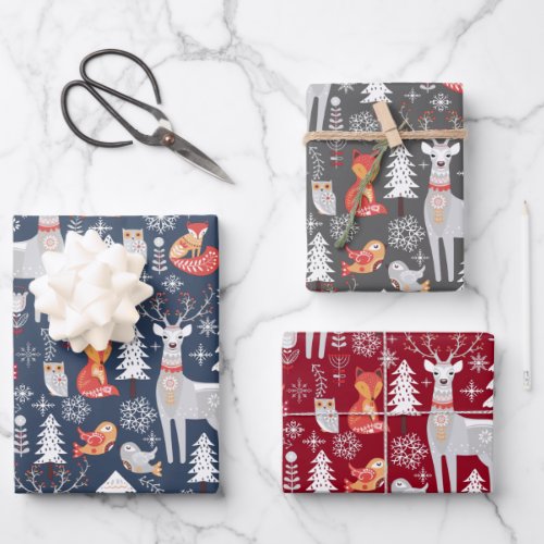 Scandinavian Woodland Animals Christmas Holiday    Wrapping Paper Sheets