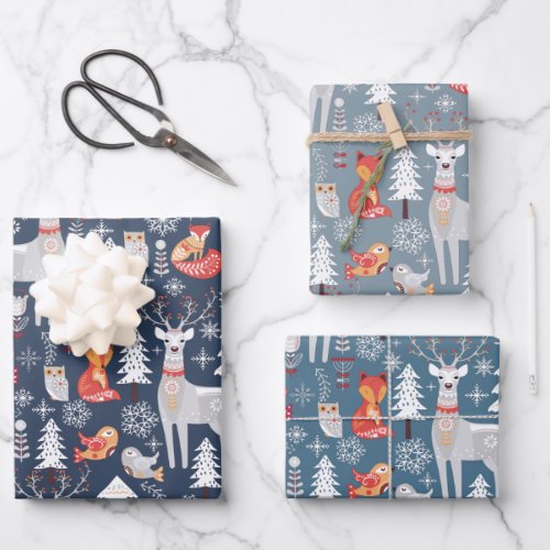 Scandinavian Woodland Animals Christmas Holiday    Wrapping Paper Sheets