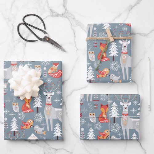 Scandinavian Woodland Animals Christmas Holiday    Wrapping Paper Sheets