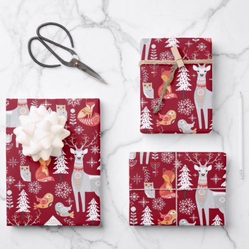 Scandinavian Woodland Animals Christmas Holiday    Wrapping Paper Sheets