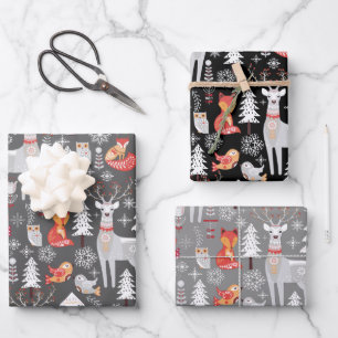 Scandinavian Woodland Animals Christmas Holiday    Wrapping Paper Sheets