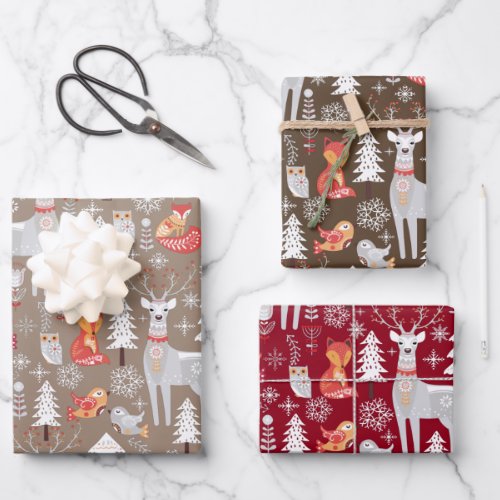 Scandinavian Woodland Animals Christmas Holiday    Wrapping Paper Sheets