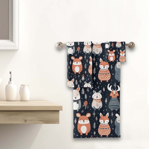 Scandinavian Woodland Animals Christmas winter Bath Towel Set