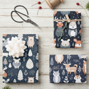 Scandinavian Woodland Animals Christmas winter Wrapping Paper Sheets