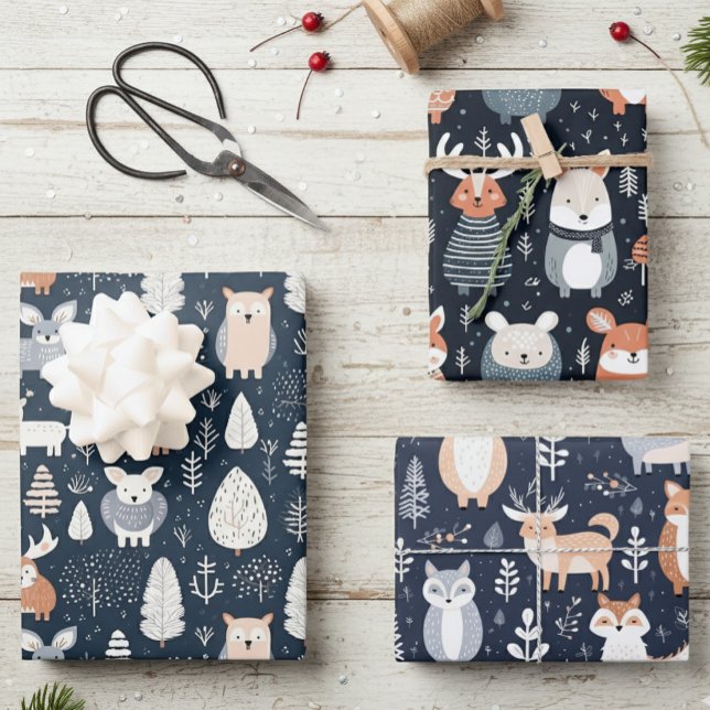 Scandinavian Woodland Animals Christmas winter Wrapping Paper Sheets (Creator Uploaded)