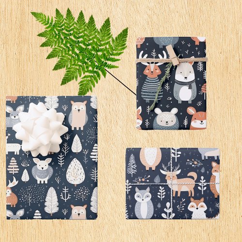 Scandinavian Woodland Animals Christmas winter Wrapping Paper Sheets