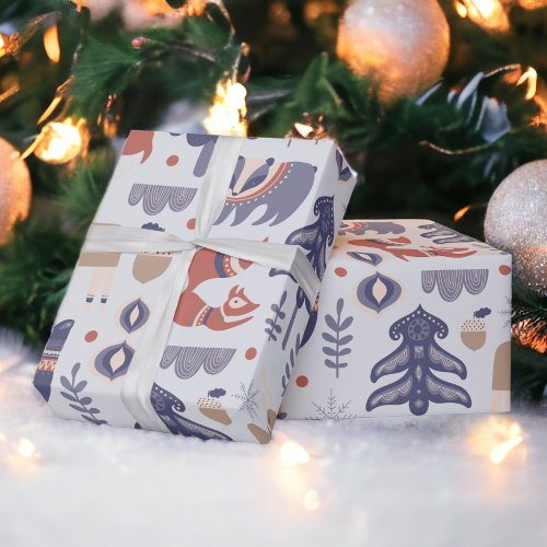 Scandinavian Woodland Animals Christmas Wrapping Paper