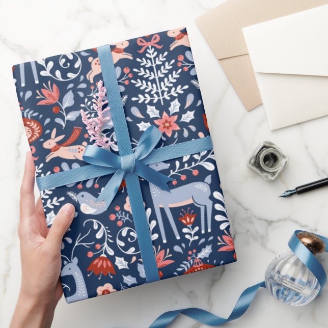 Scandinavian Woodland Animals Christmas Wrapping Paper (Gifting)