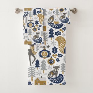 Scandinavian Woodland Animals Snowflakes Christmas