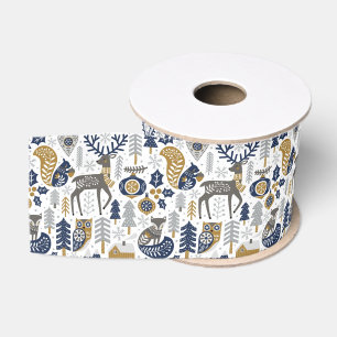 Scandinavian Woodland Animals Snowflakes Christmas Grosgrain Ribbon