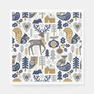 Scandinavian Woodland Animals Snowflakes Christmas