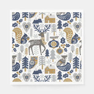 Scandinavian Woodland Animals Snowflakes Christmas Napkins