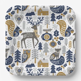 Scandinavian Woodland Animals Snowflakes Christmas