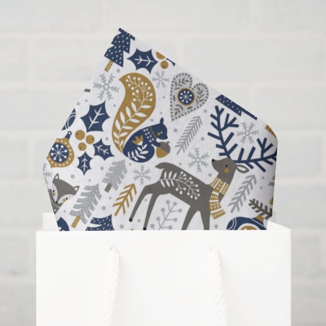 Scandinavian Woodland Animals Snowflakes Christmas Tissue Paper (Gift Bag)